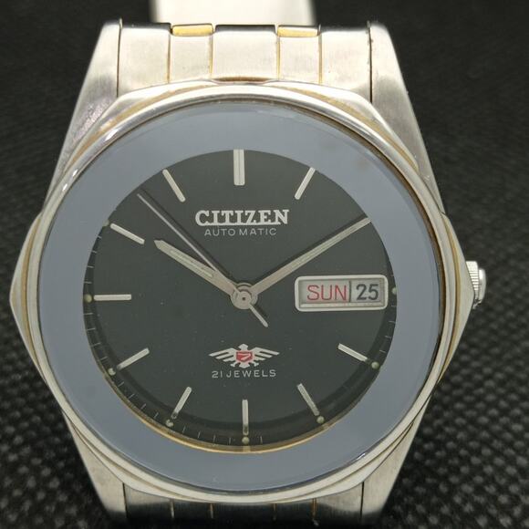 Vintage 1991 Citizen Automatic Mens Silver Watch W/daydate & Glass Back - Picture 4 of 8